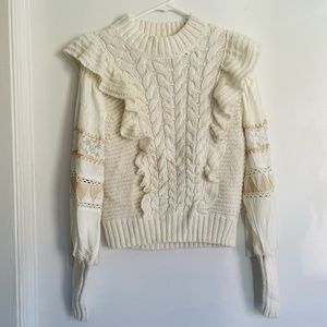 Anthropologie Cream Cable Knit Sweater